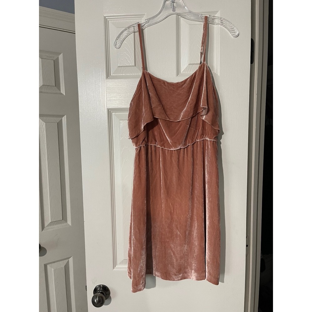 Alice + Olivia Alexis Velvet‎ Ruffle Tiered Strappy Mini Dress Size 4 Rose Tan - Picture 3 of 8